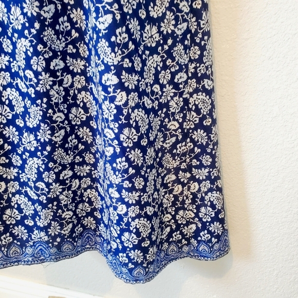ZARA Boho Maxi Slip Dress Open Tie Back Blue & White Paisley Print Triangle - Picture 6 of 8